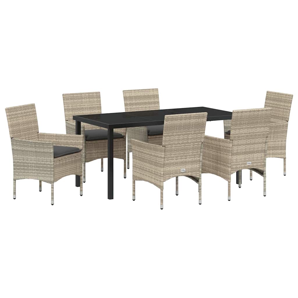 Garden Dining Set with Cushion 7 pcs Light Grey Poly Rattan