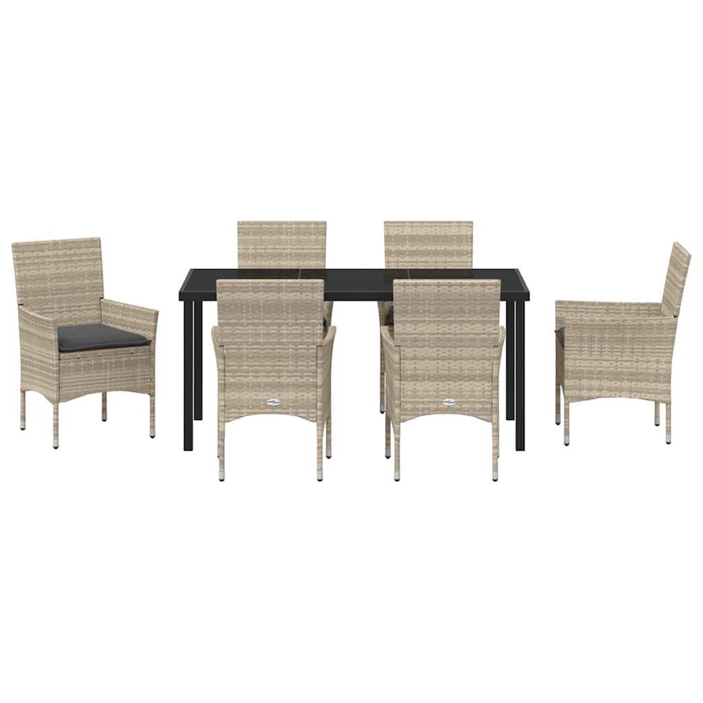 Garden Dining Set with Cushion 7 pcs Light Grey Poly Rattan