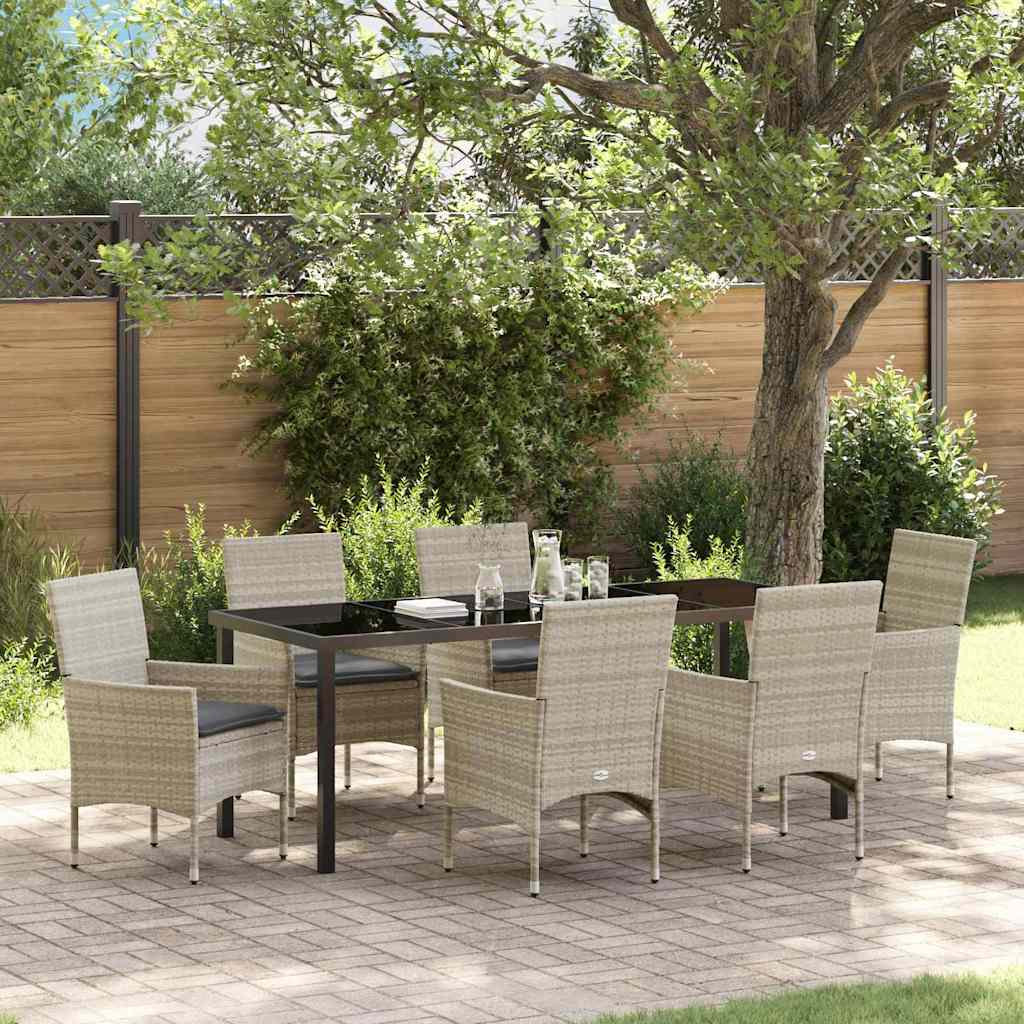 Garden Dining Set with Cushion 7 pcs Light Grey Poly Rattan