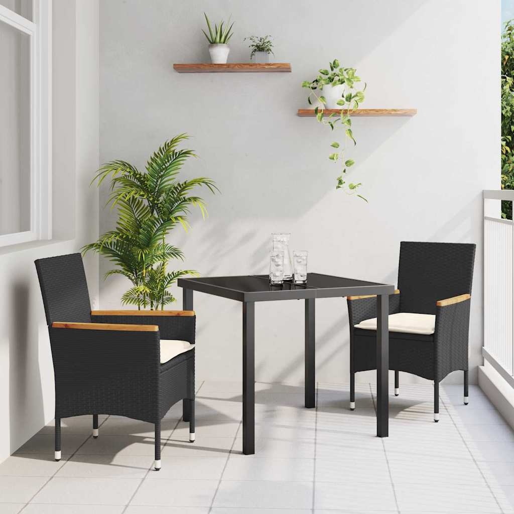 Garden Dining Set with Cushion 3 pcs Black Poly Rattan