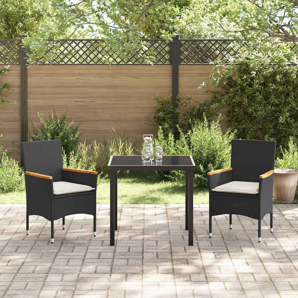 Garden Dining Set with Cushion 3 pcs Black Poly Rattan