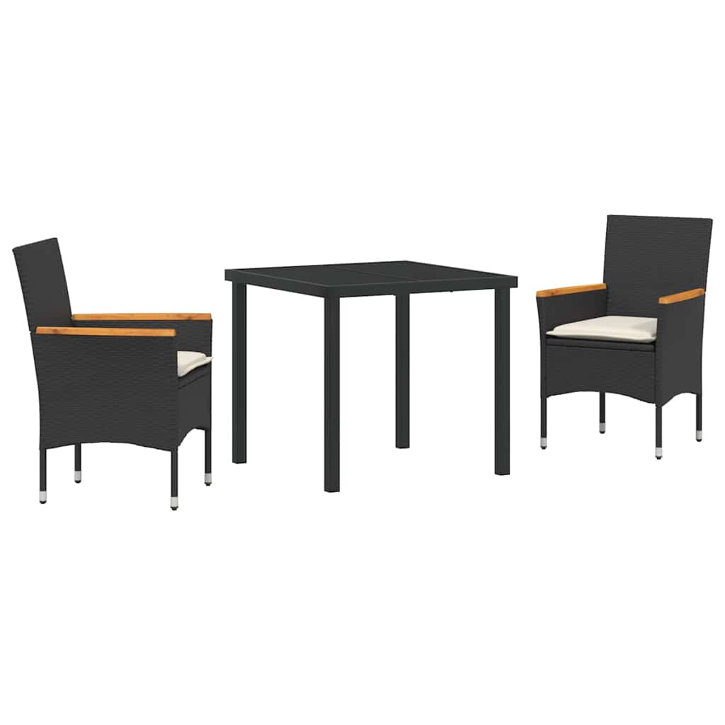 Garden Dining Set with Cushion 3 pcs Black Poly Rattan