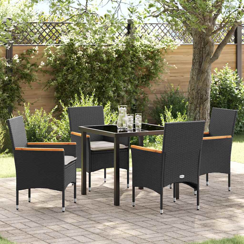 Garden Dining Set with Cushion 5 pcs Black Poly Rattan