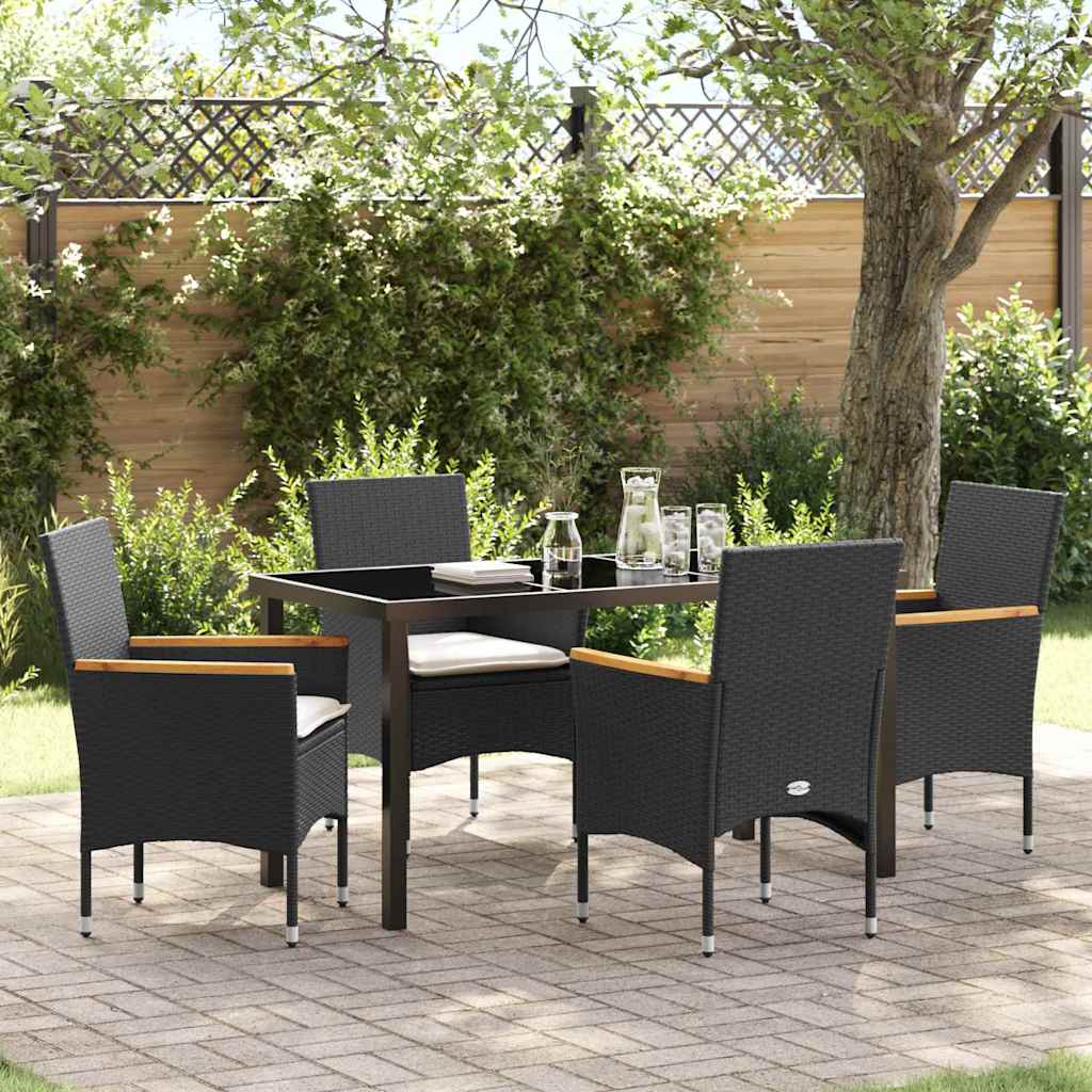 Garden Dining Set with Cushion 5 pcs Black Poly Rattan