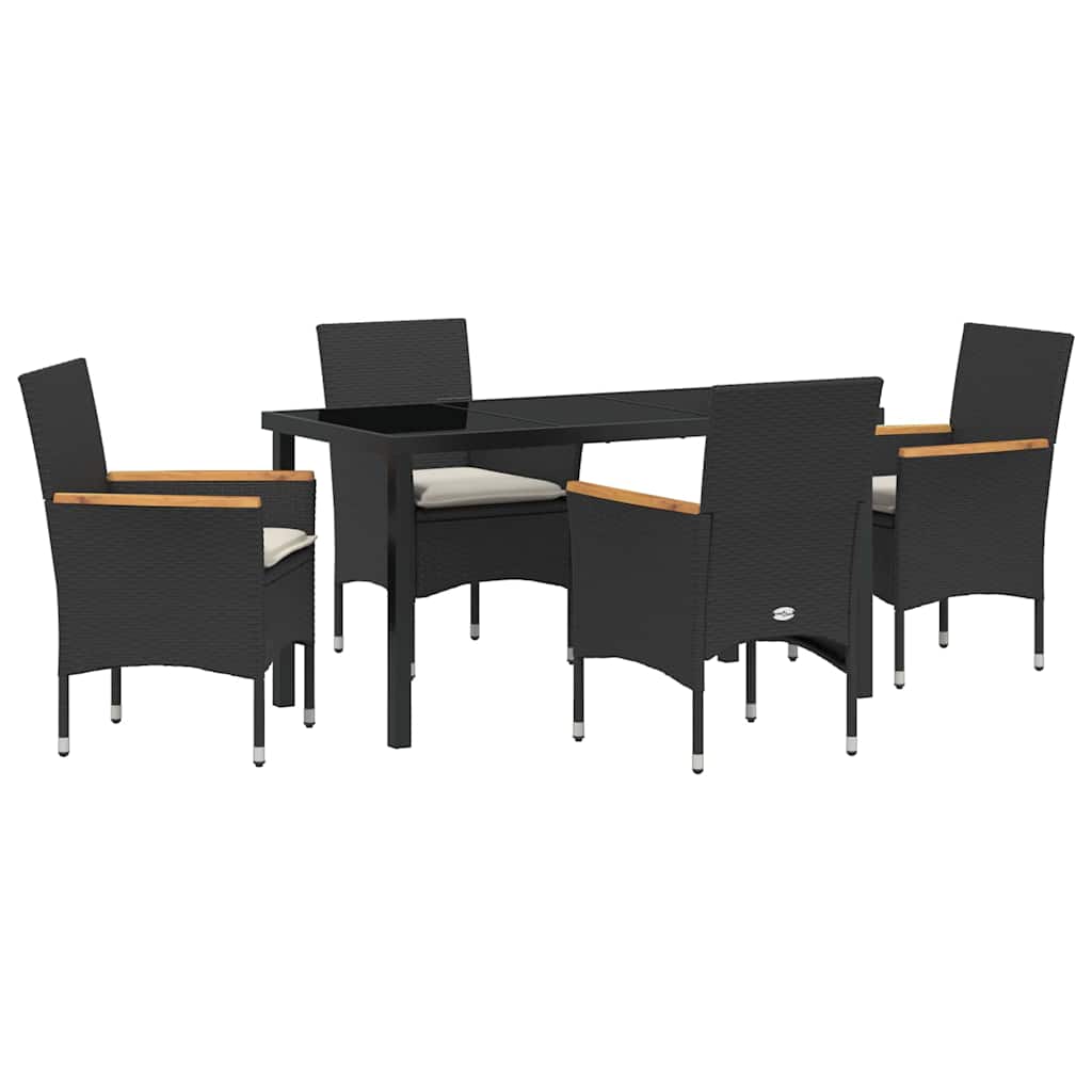 Garden Dining Set with Cushion 5 pcs Black Poly Rattan