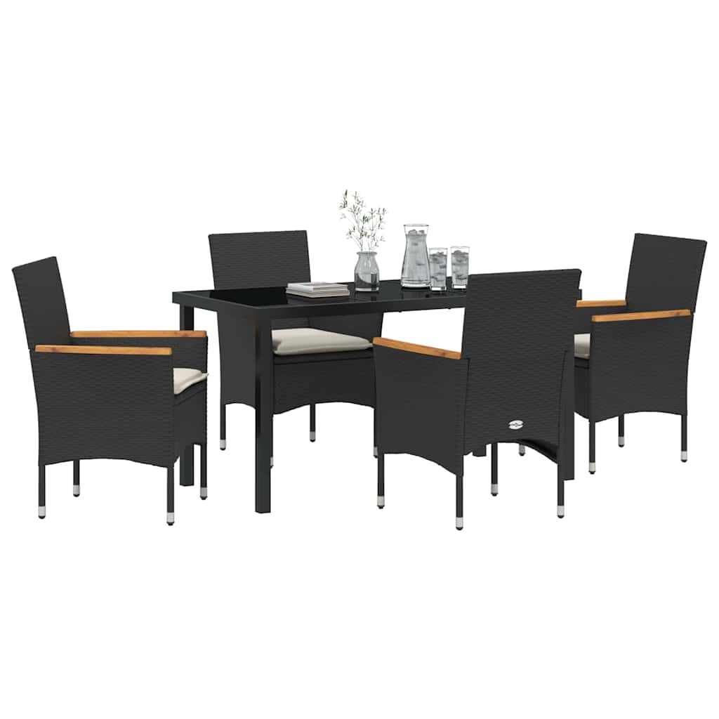 Garden Dining Set with Cushion 5 pcs Black Poly Rattan