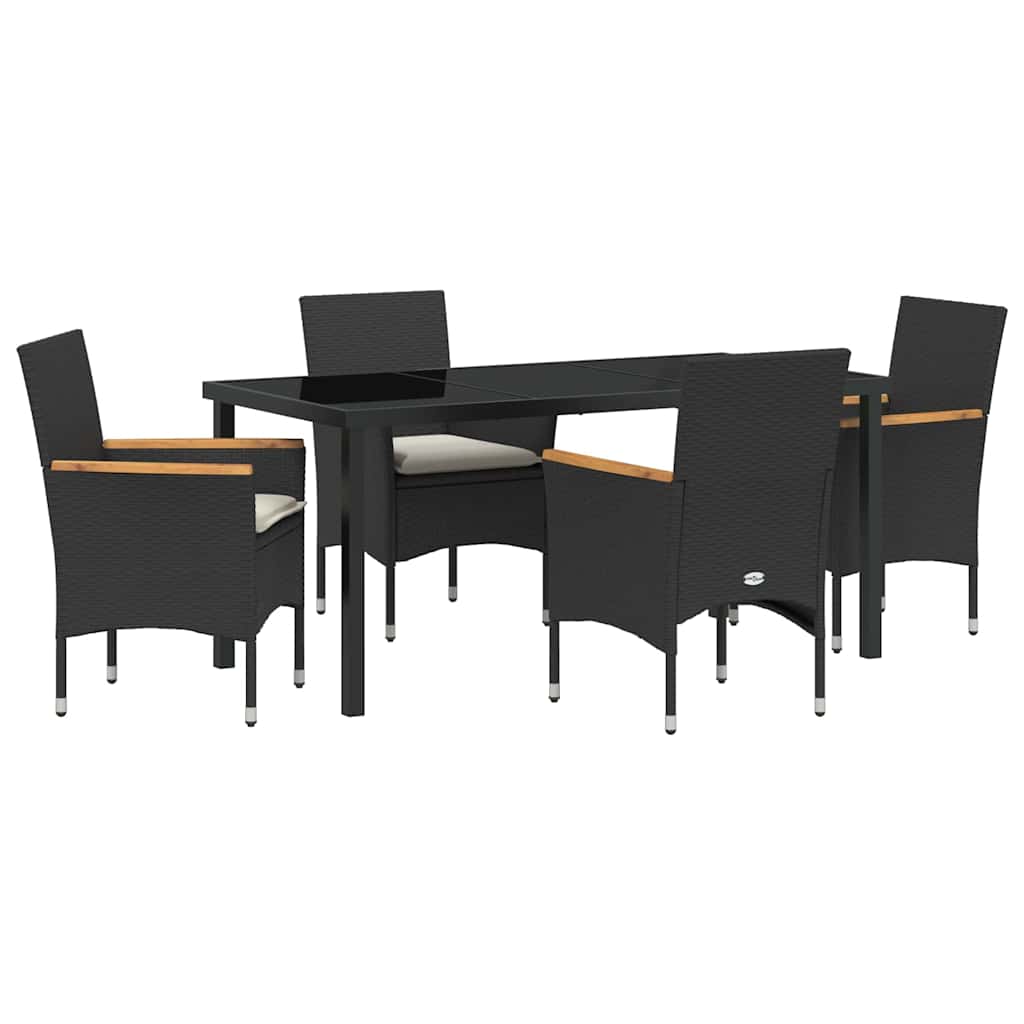 Garden Dining Set with Cushion 5 pcs Black Poly Rattan