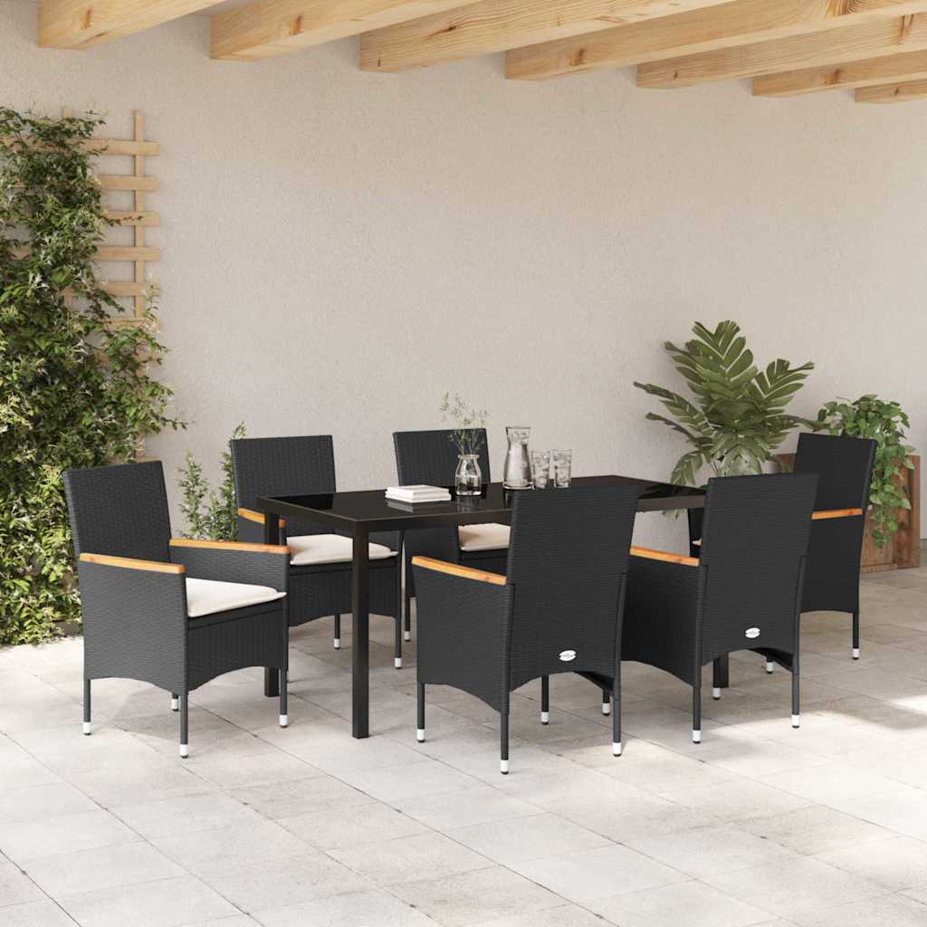 Garden Dining Set with Cushion 7 pcs Black Poly Rattan