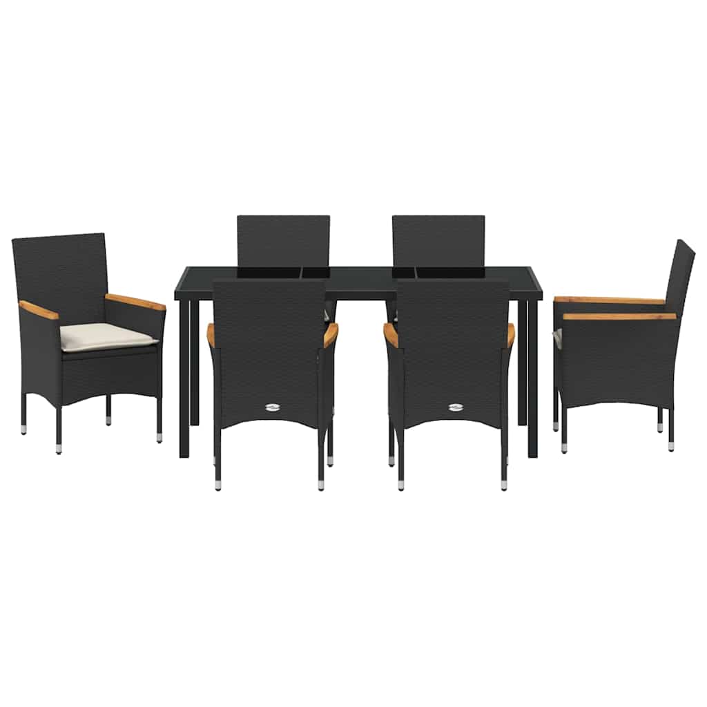 Garden Dining Set with Cushion 7 pcs Black Poly Rattan
