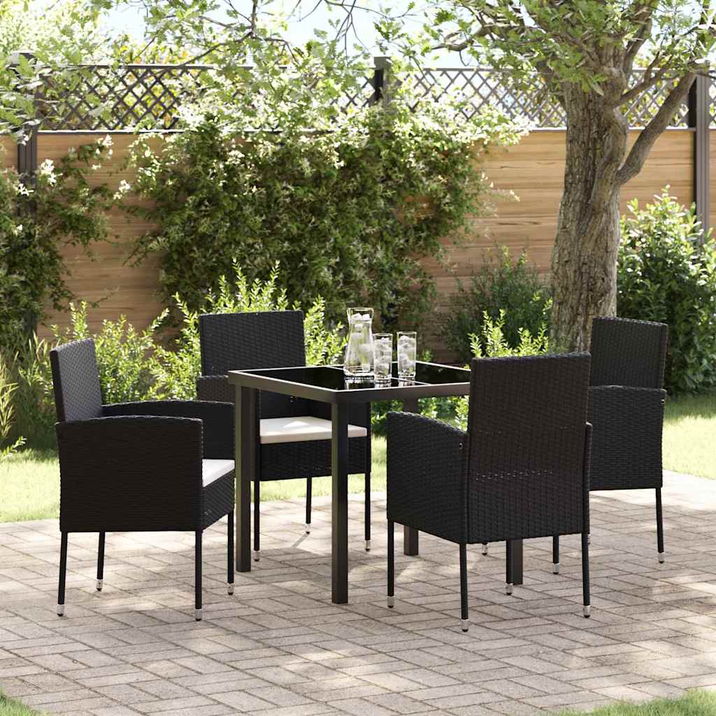 Garden Dining Set with Cushion 5 pcs Black Poly Rattan