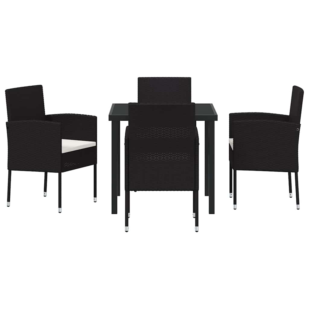 Garden Dining Set with Cushion 5 pcs Black Poly Rattan