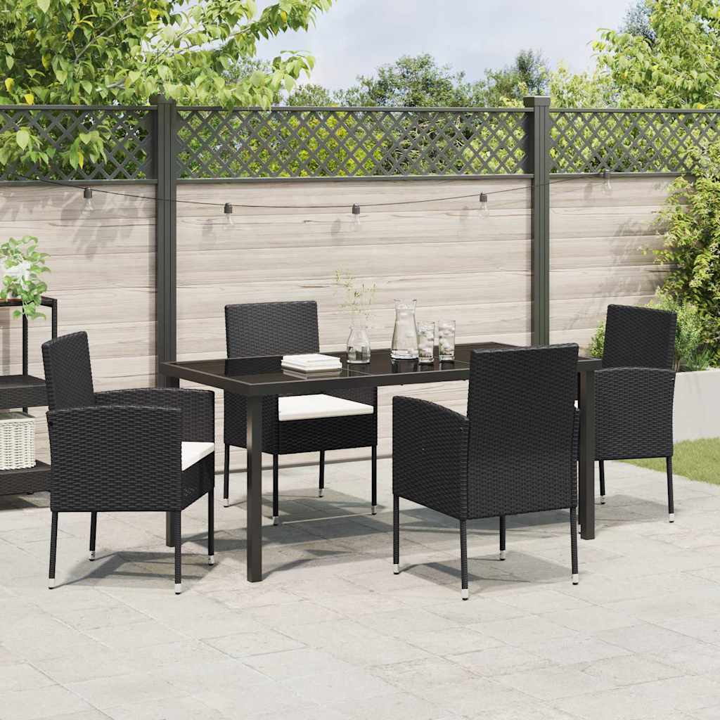 Garden Dining Set with Cushion 5 pcs Black Poly Rattan