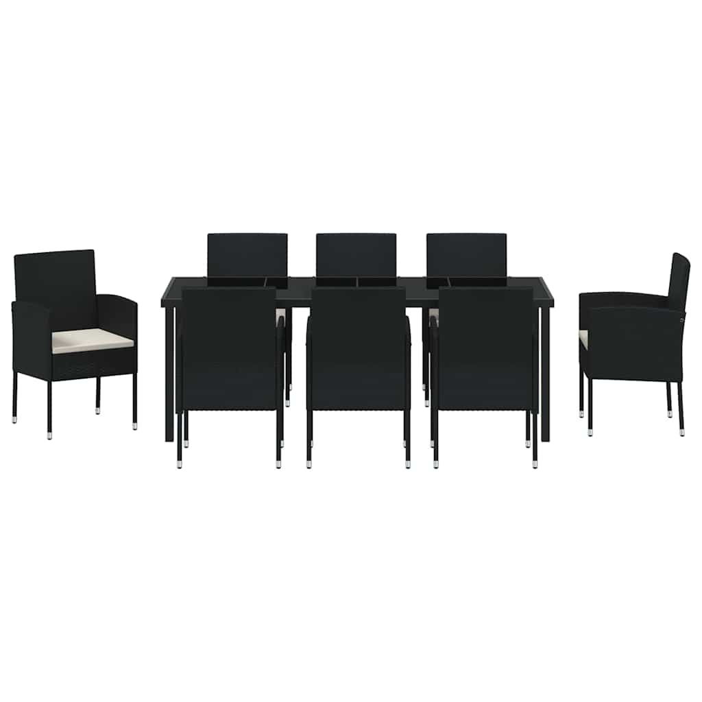Garden Dining Set with Cushion 9 pcs Black Poly Rattan