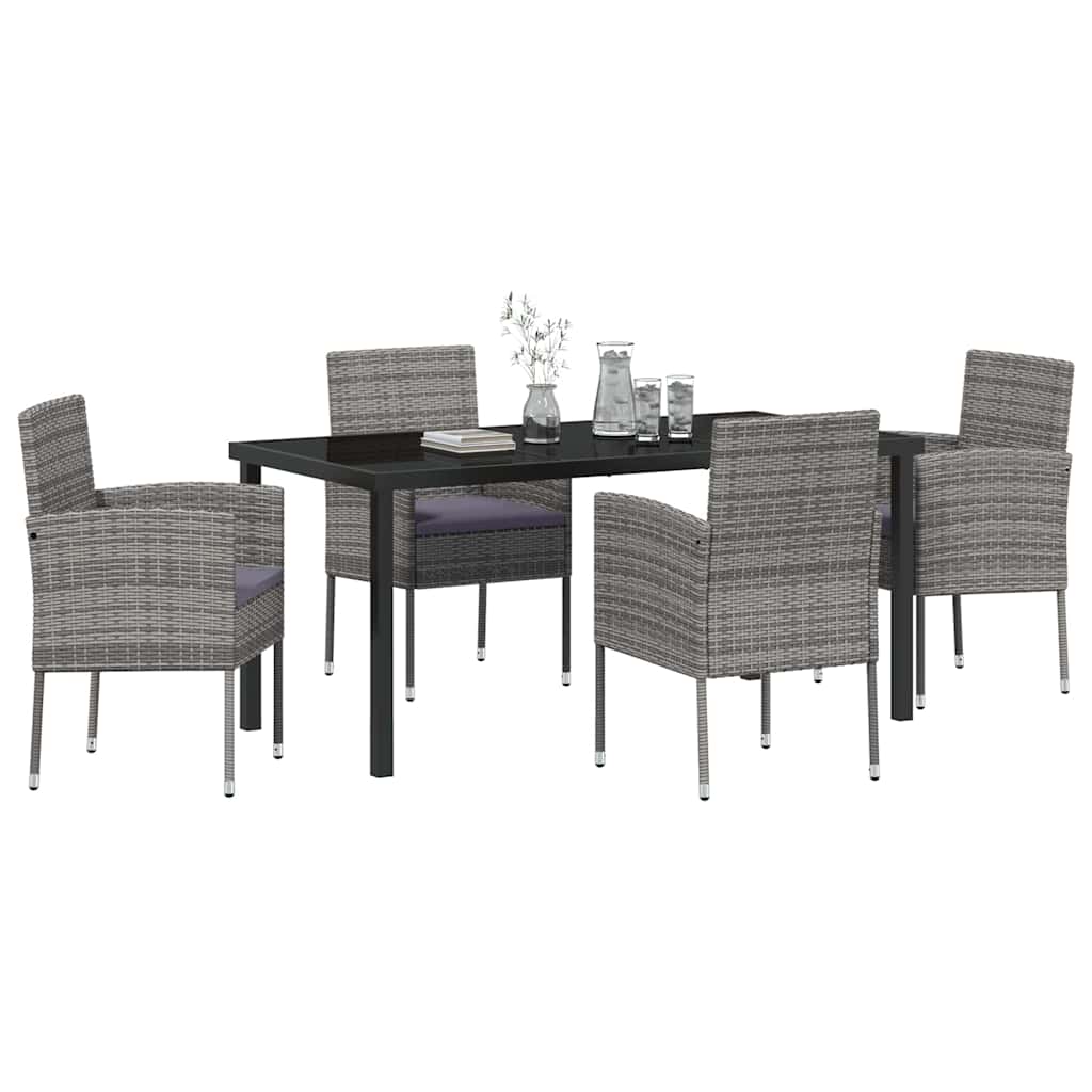 Garden Dining Set with Cushion 5 pcs Grey Poly Rattan