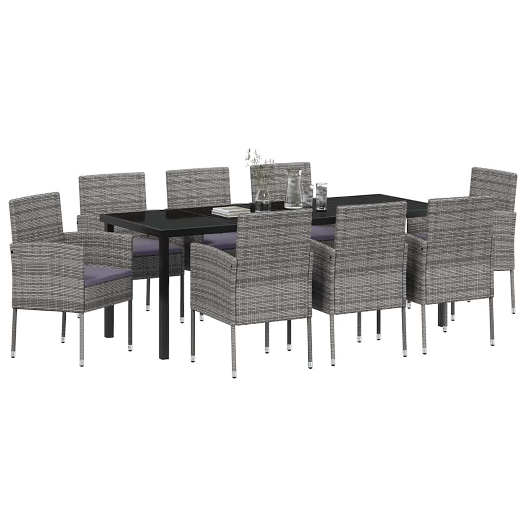 Garden Dining Set with Cushion 9 pcs Grey Poly Rattan