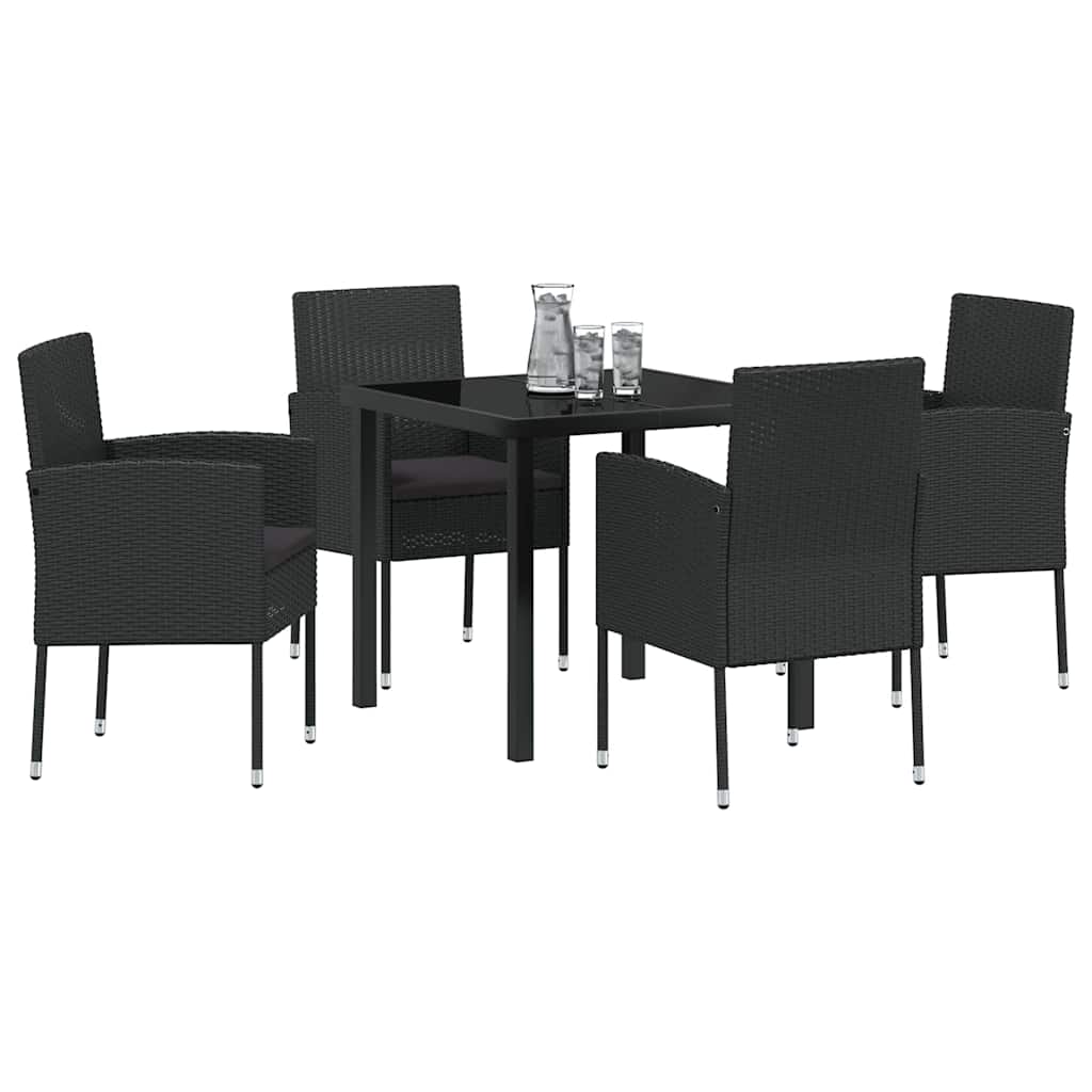 Garden Dining Set with Cushion 5 pcs Black Poly Rattan