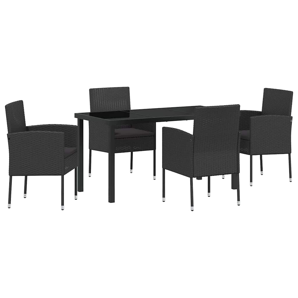 Garden Dining Set with Cushion 5 pcs Black Poly Rattan