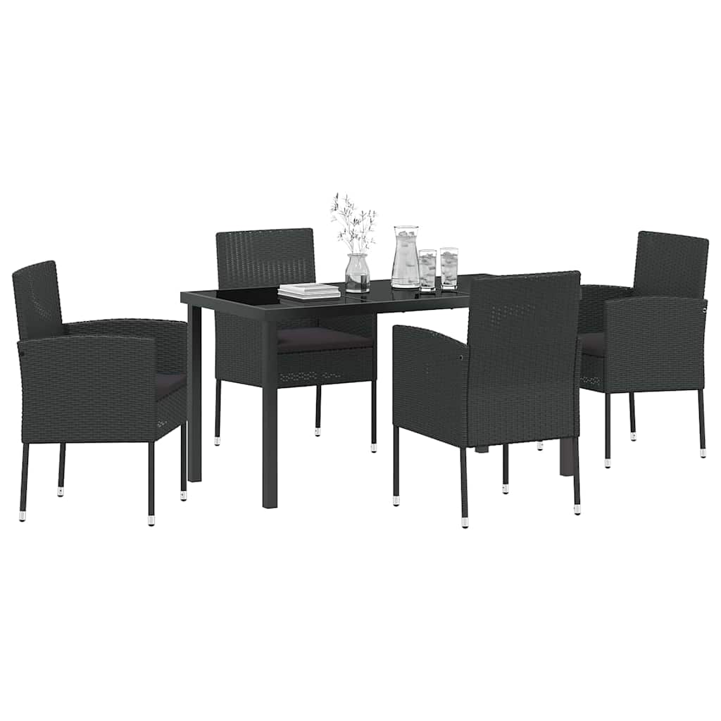 Garden Dining Set with Cushion 5 pcs Black Poly Rattan