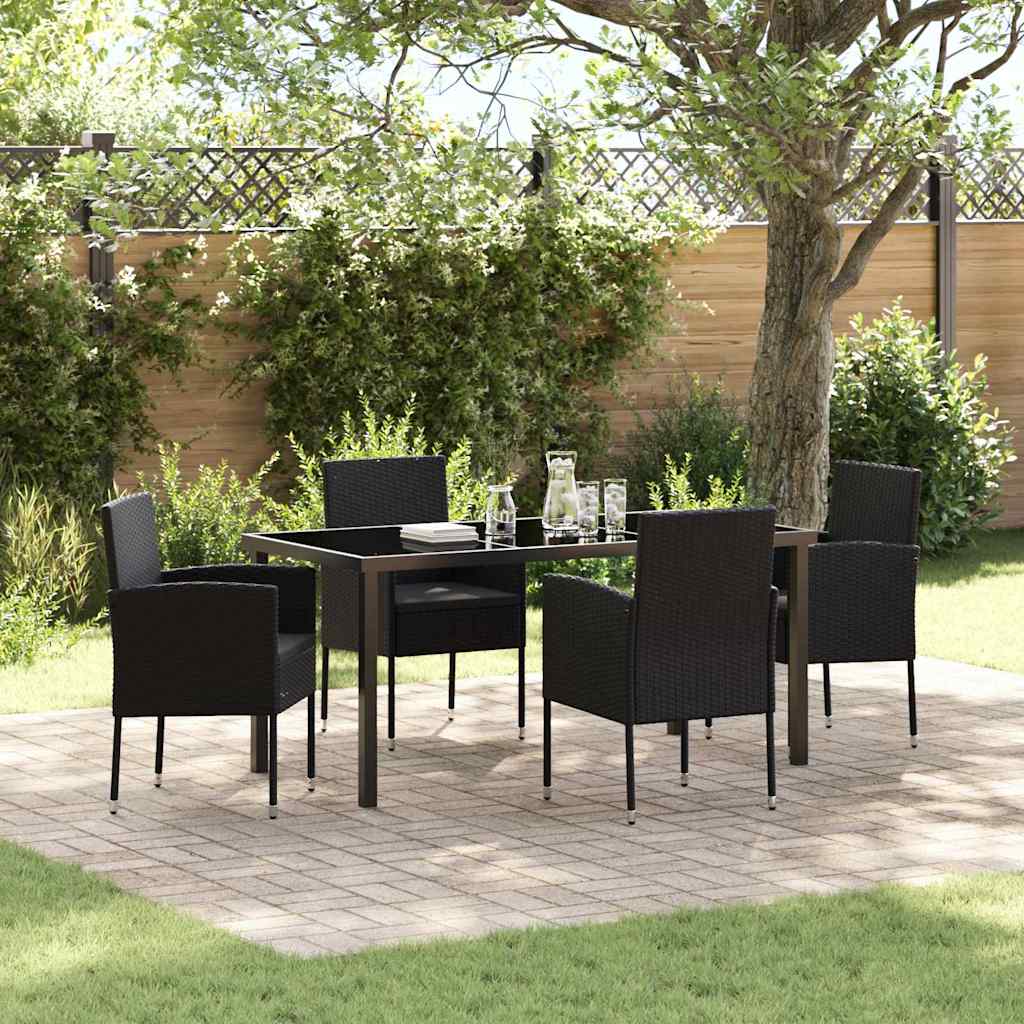 Garden Dining Set with Cushion 5 pcs Black Poly Rattan