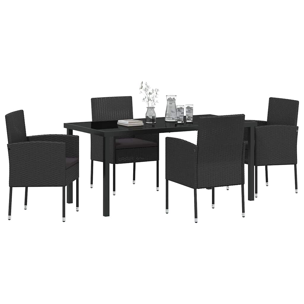 Garden Dining Set with Cushion 5 pcs Black Poly Rattan