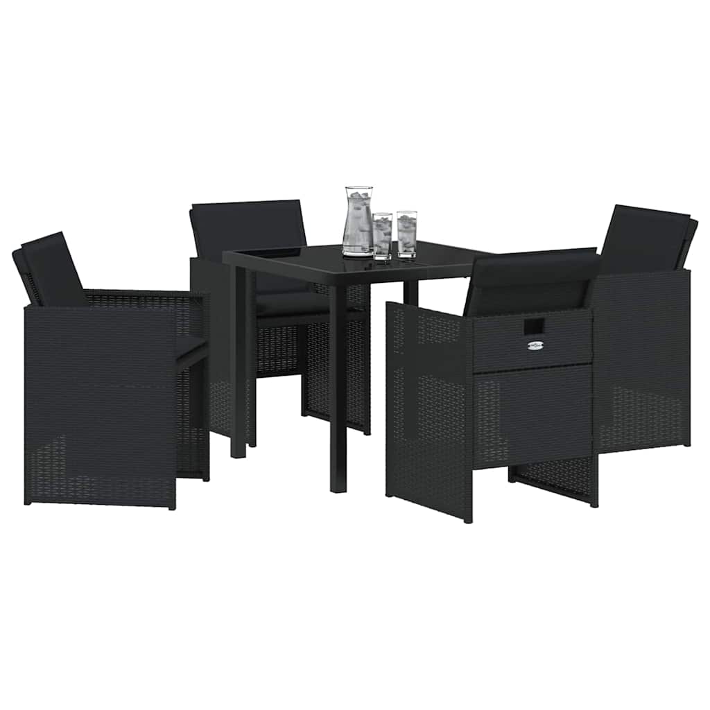 Garden Dining Set with Cushion 5 pcs Black Poly Rattan