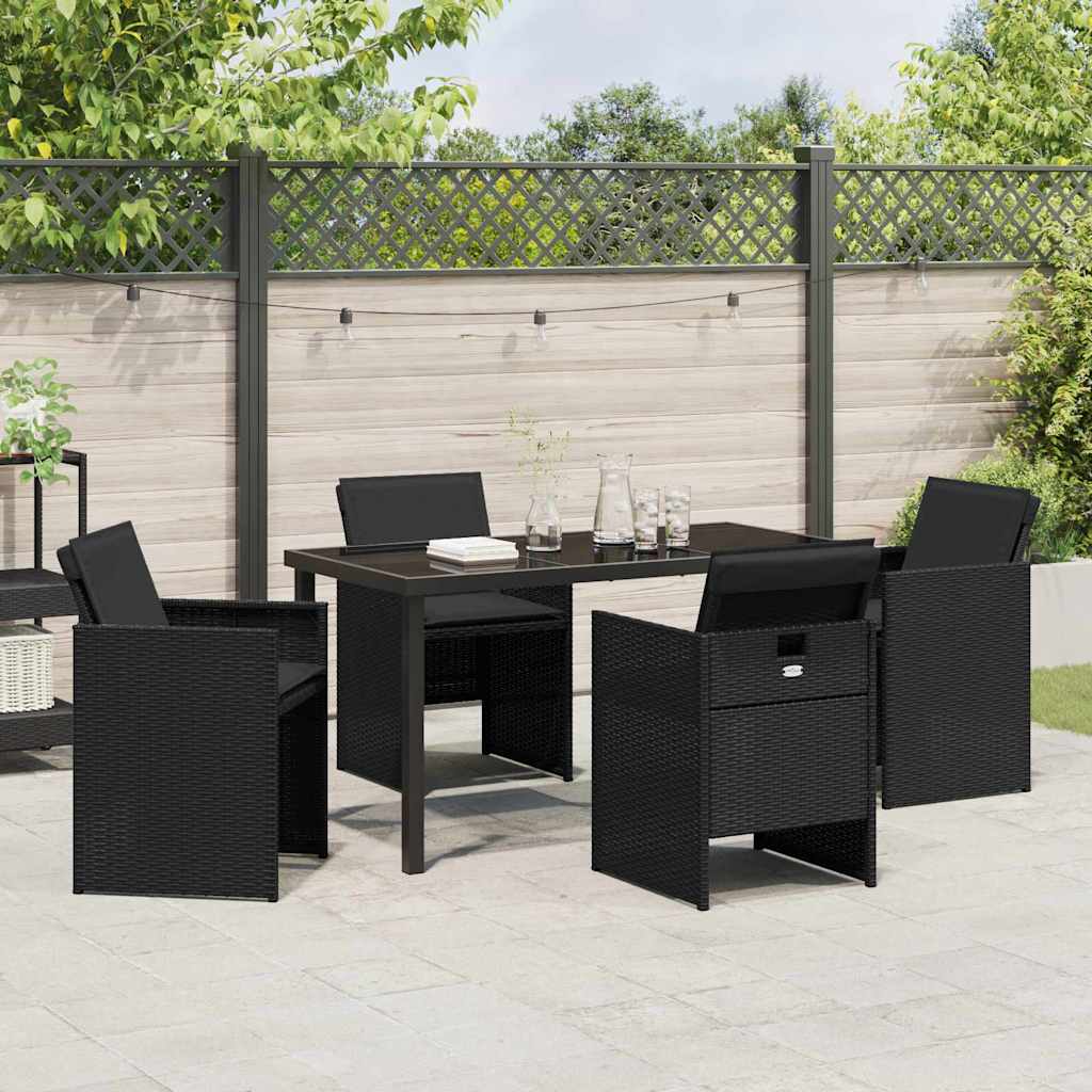 Garden Dining Set with Cushion 5 pcs Black Poly Rattan