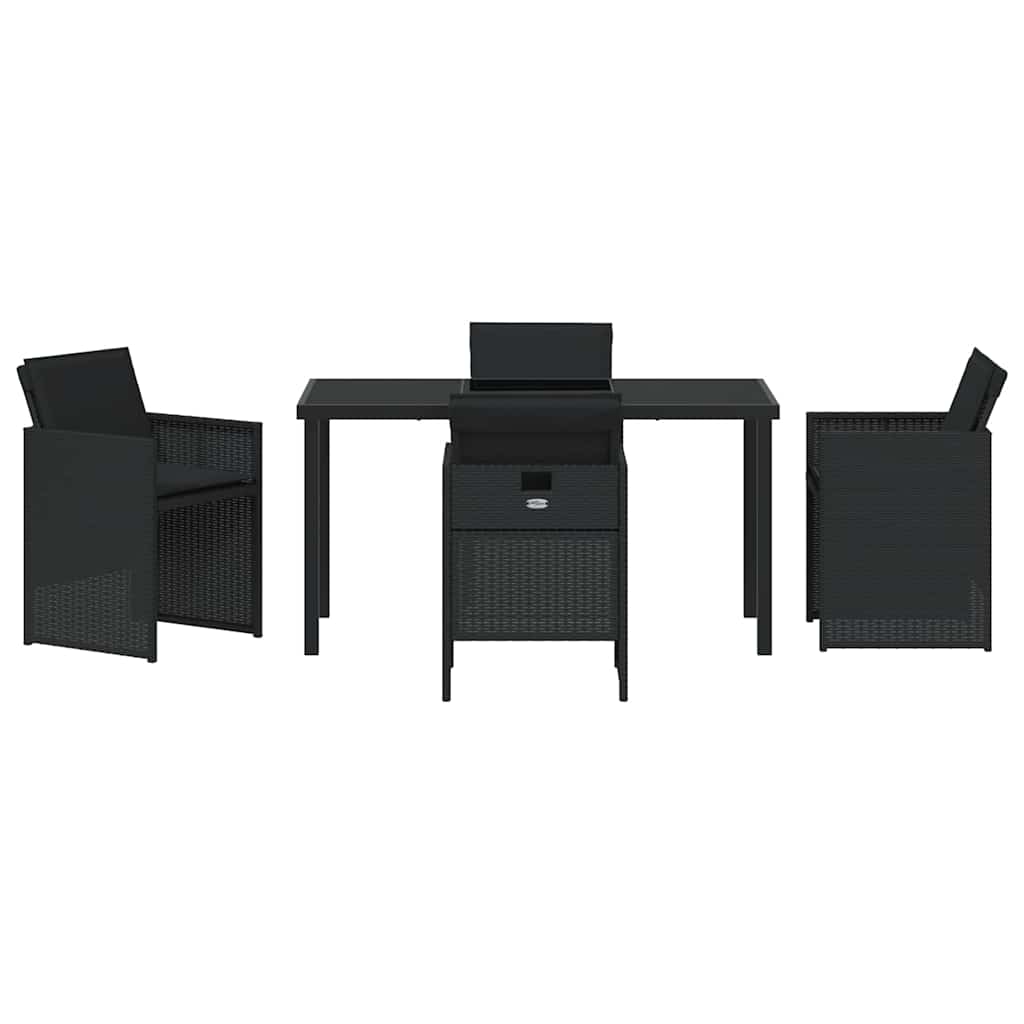 Garden Dining Set with Cushion 5 pcs Black Poly Rattan
