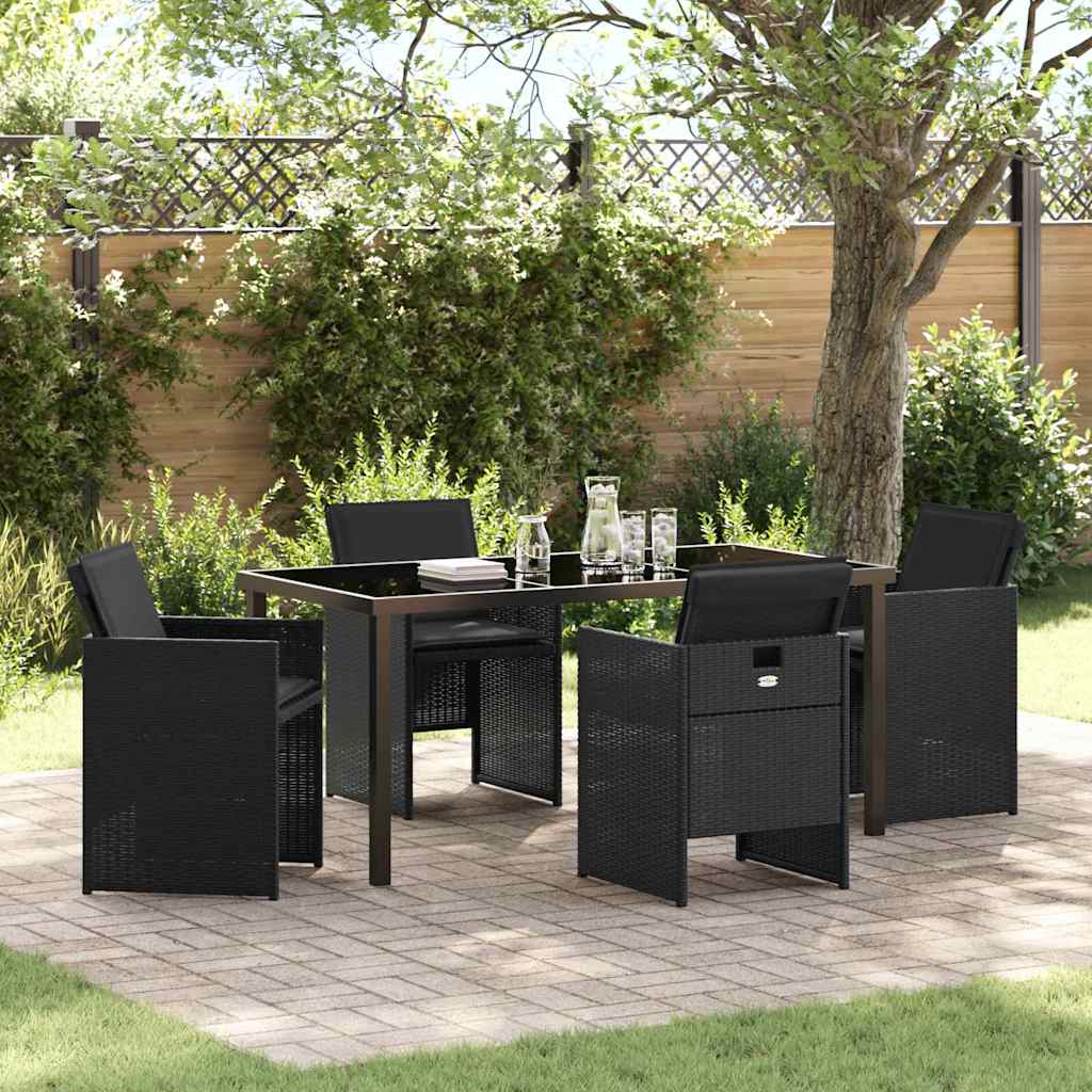 Garden Dining Set with Cushion 5 pcs Black Poly Rattan