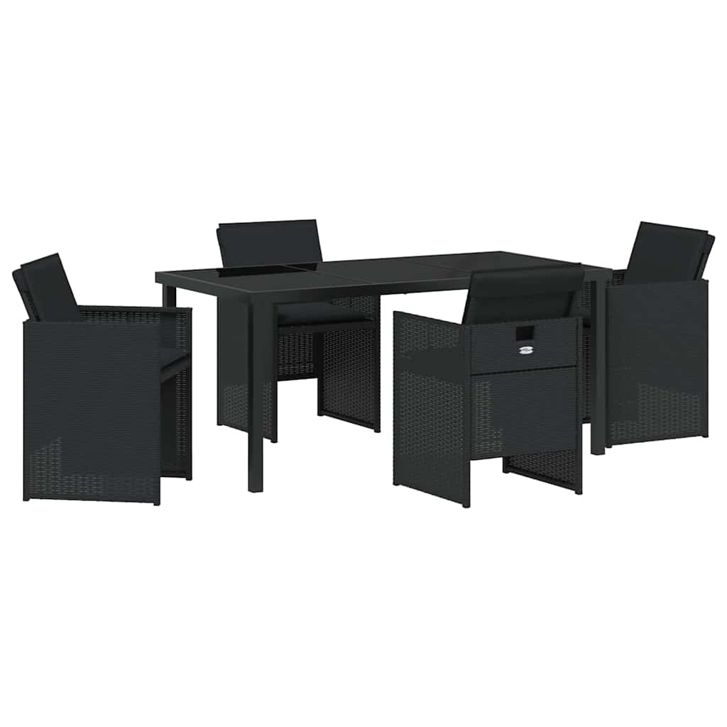 Garden Dining Set with Cushion 5 pcs Black Poly Rattan