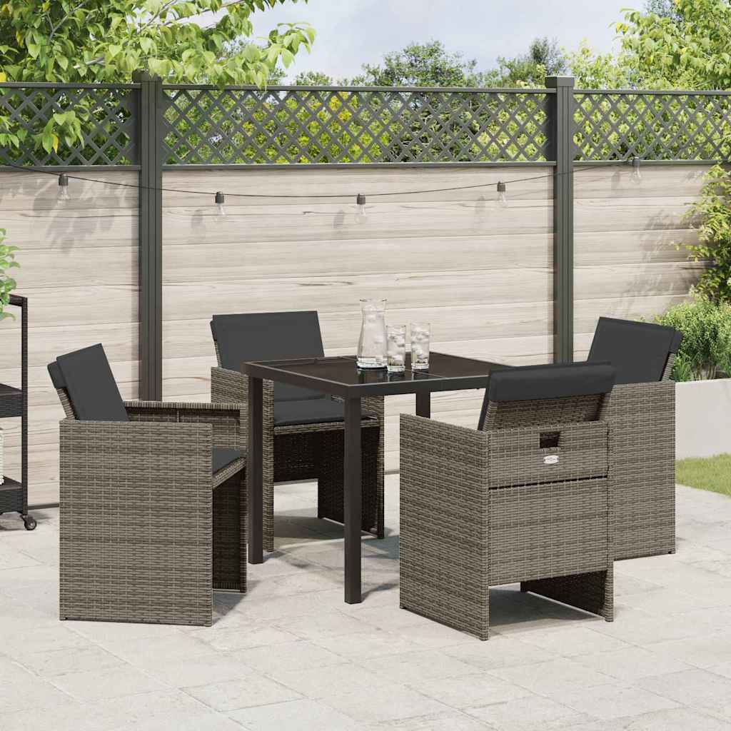Garden Dining Set with Cushion 5 pcs Grey Poly Rattan