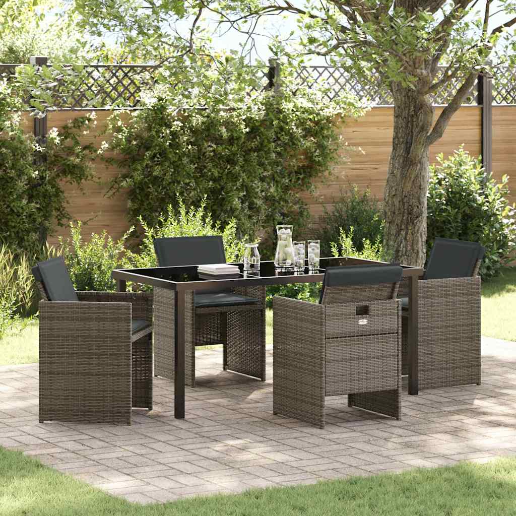 Garden Dining Set with Cushion 5 pcs Grey Poly Rattan