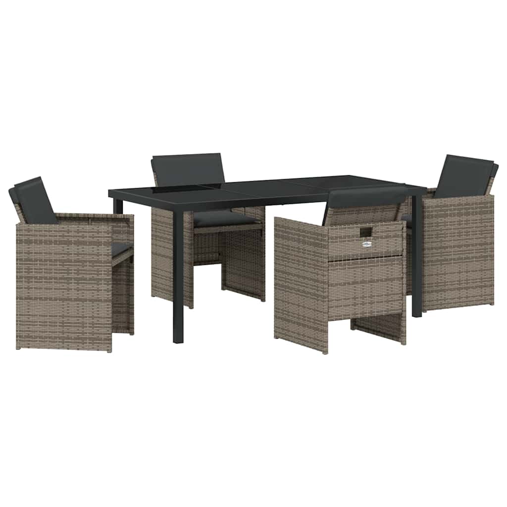 Garden Dining Set with Cushion 5 pcs Grey Poly Rattan