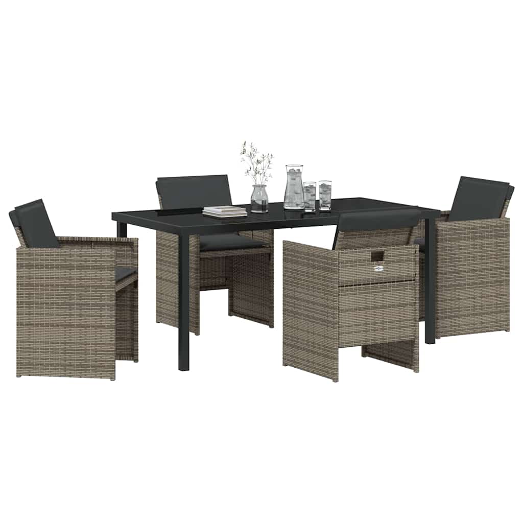 Garden Dining Set with Cushion 5 pcs Grey Poly Rattan