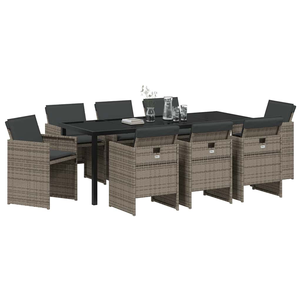 Garden Dining Set with Cushion 9 pcs Grey Poly Rattan