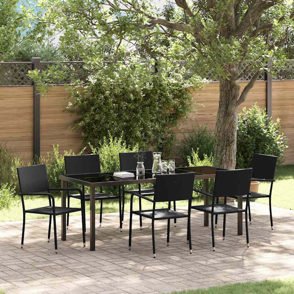 Garden Dining Set 7 pcs Black Poly Rattan