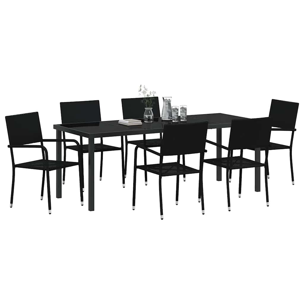 Garden Dining Set 7 pcs Black Poly Rattan