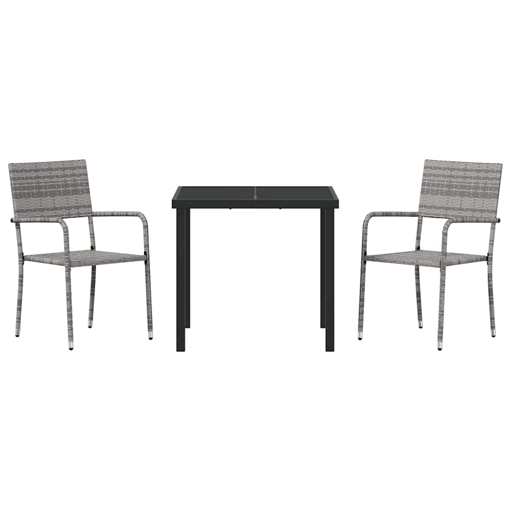 Garden Dining Set with Cushion 3 pcs Grey Poly Rattan