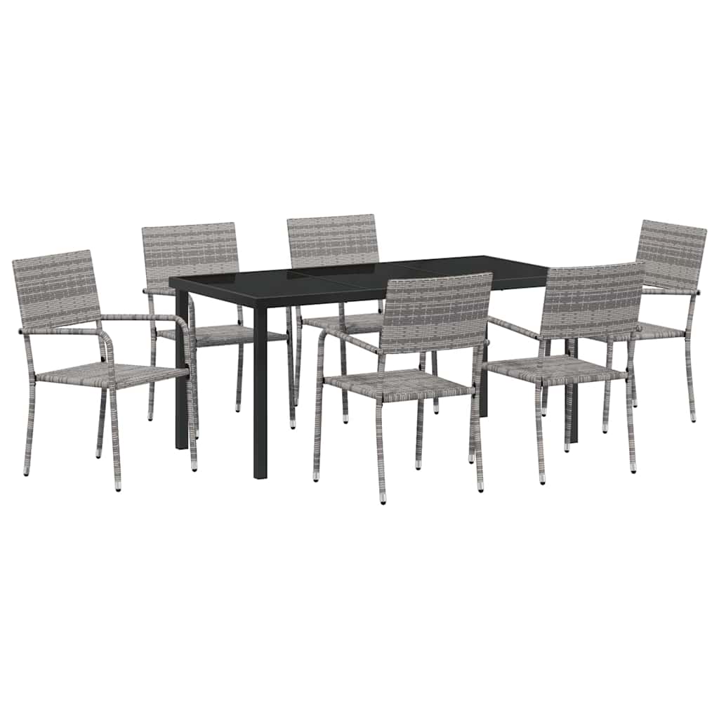 Garden Dining Set with Cushion 7 pcs Grey Poly Rattan
