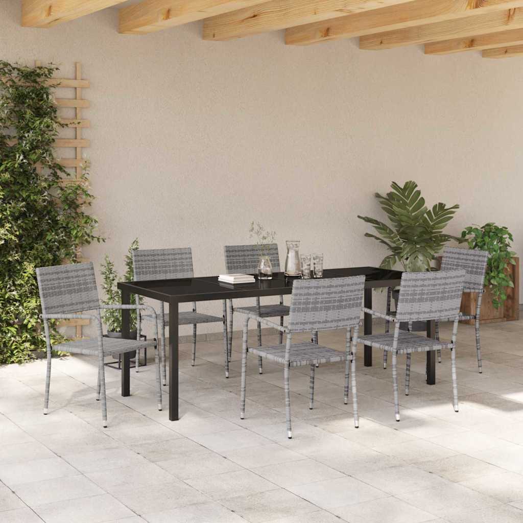 Garden Dining Set with Cushion 7 pcs Grey Poly Rattan