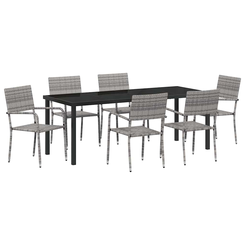 Garden Dining Set with Cushion 7 pcs Grey Poly Rattan