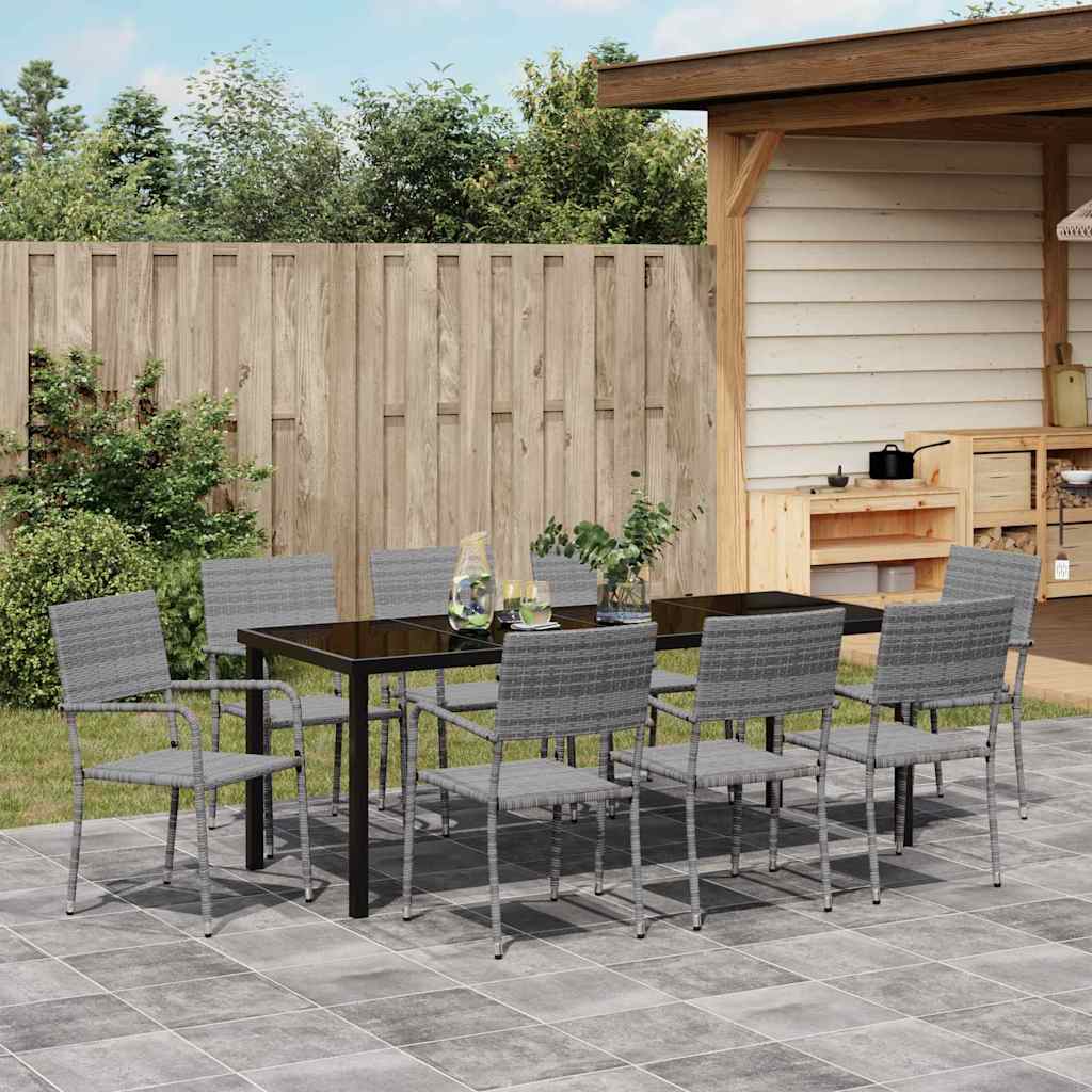 Garden Dining Set with Cushion 9 pcs Grey Poly Rattan