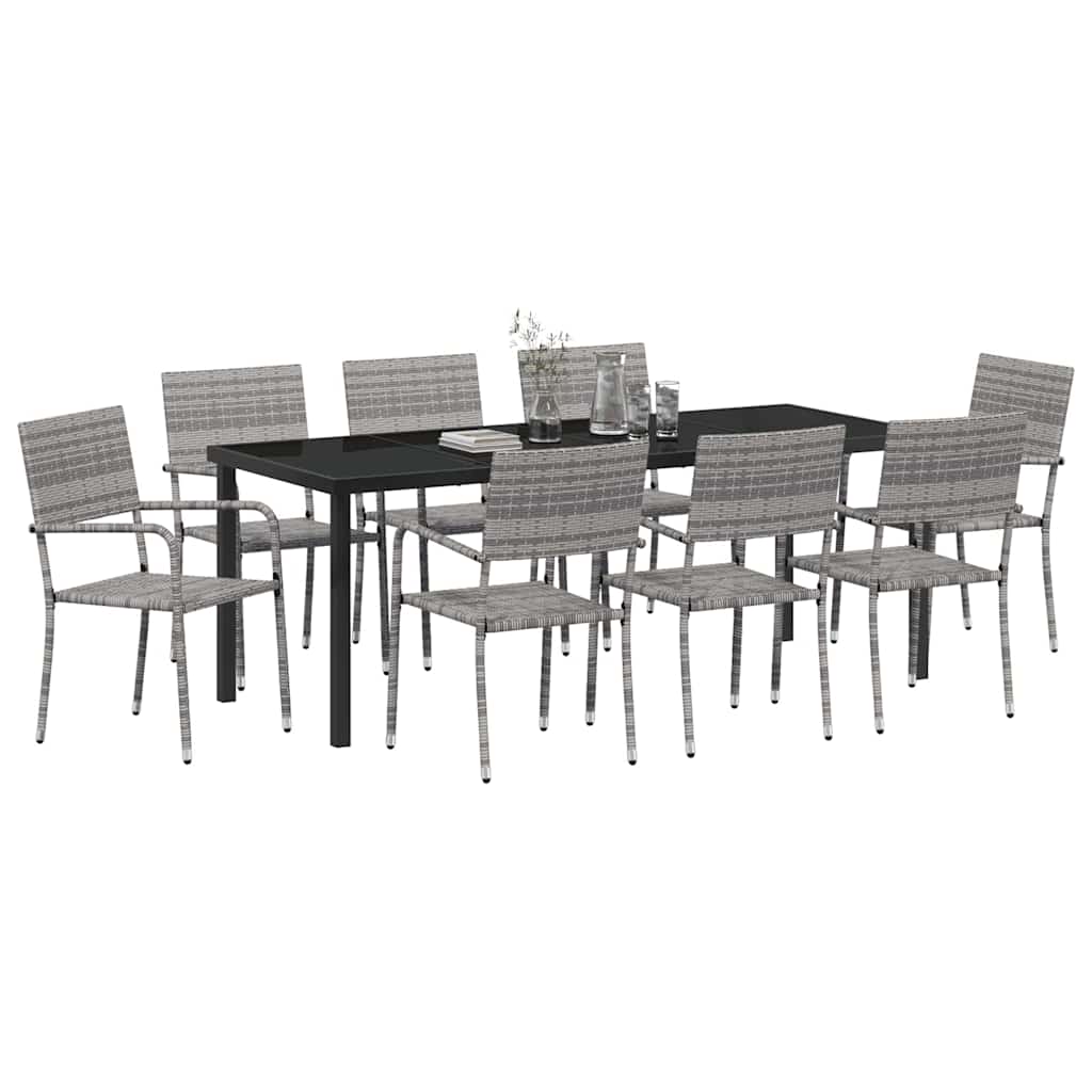 Garden Dining Set with Cushion 9 pcs Grey Poly Rattan