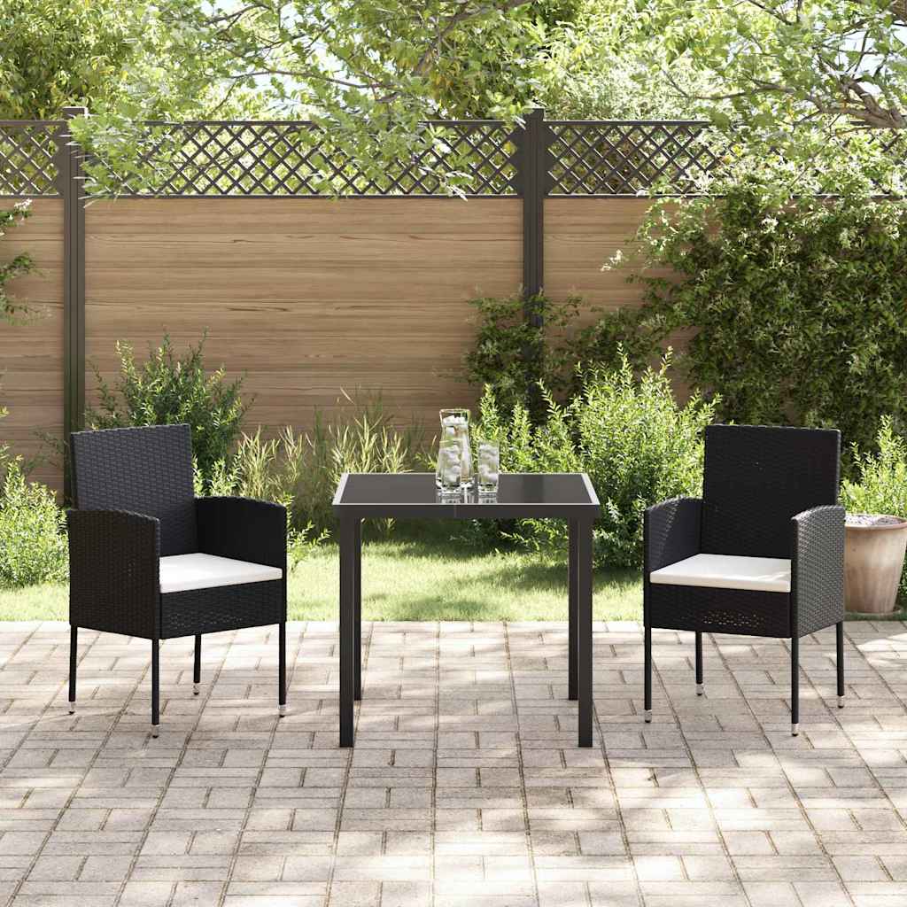 Garden Dining Set with Cushion 3 pcs Black Poly Rattan