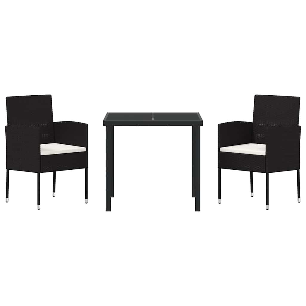 Garden Dining Set with Cushion 3 pcs Black Poly Rattan