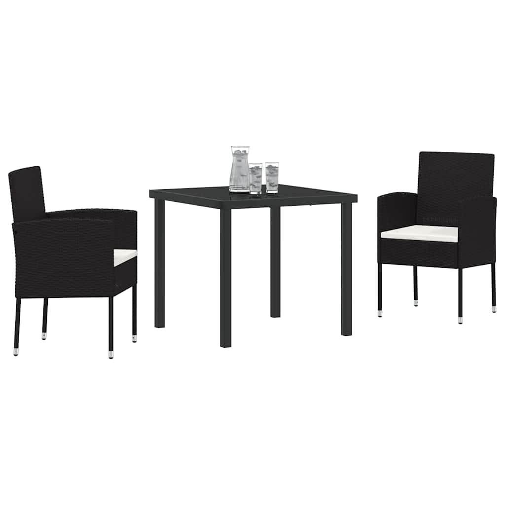 Garden Dining Set with Cushion 3 pcs Black Poly Rattan