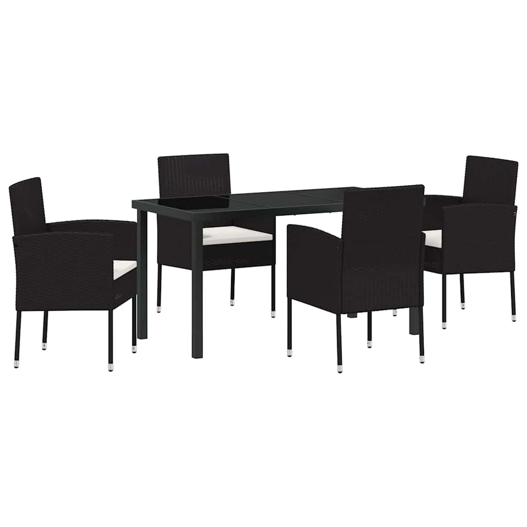 Garden Dining Set with Cushion 5 pcs Black Poly Rattan