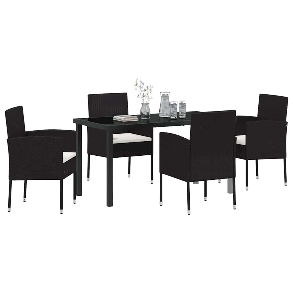 Garden Dining Set with Cushion 5 pcs Black Poly Rattan