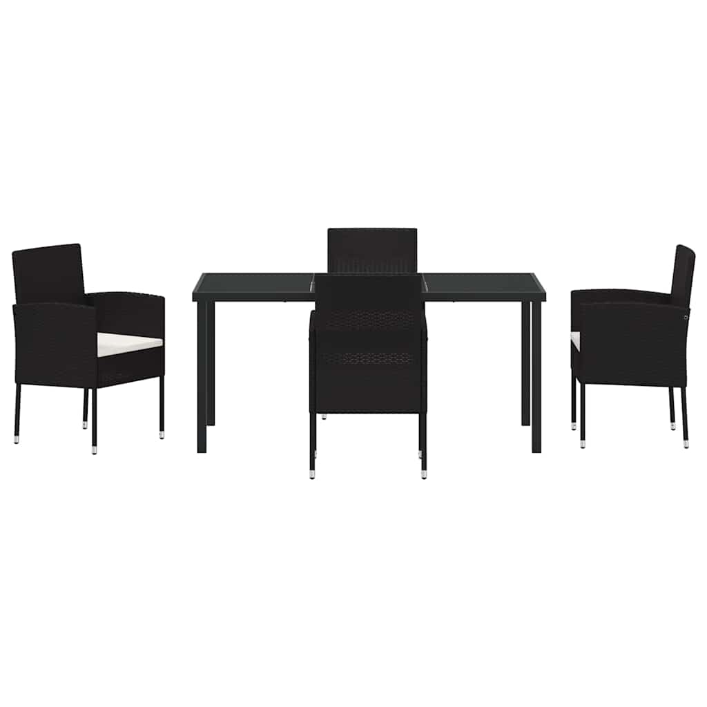 Garden Dining Set with Cushion 5 pcs Black Poly Rattan