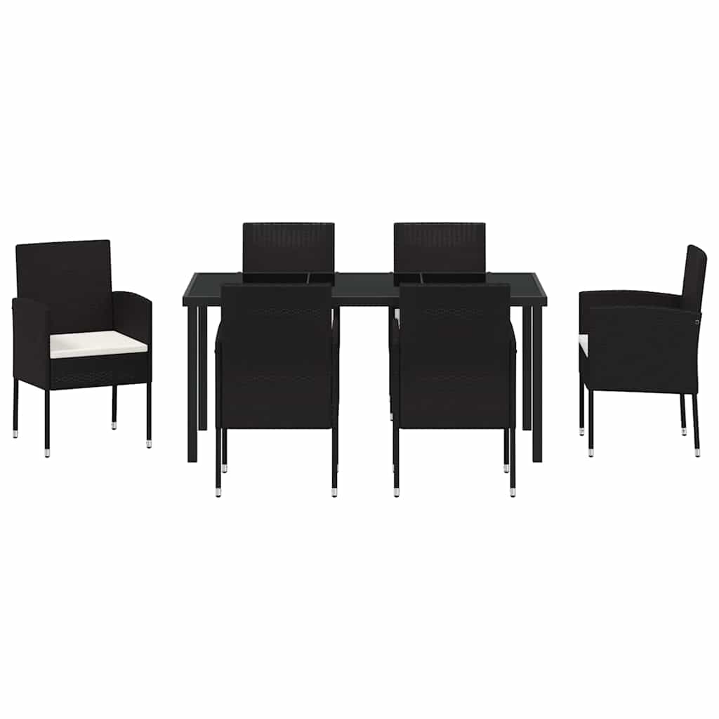 Garden Dining Set with Cushion 7 pcs Black Poly Rattan