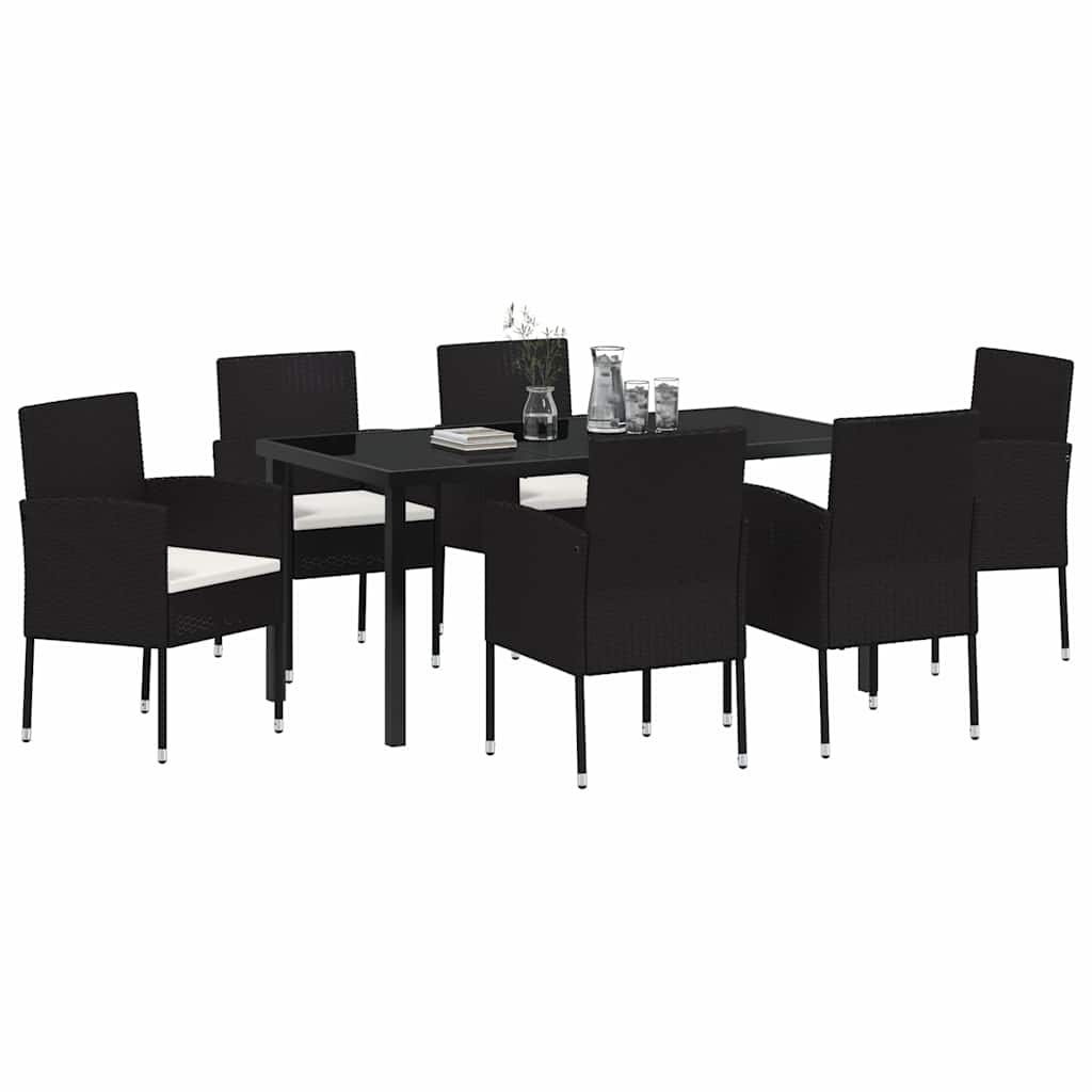 Garden Dining Set with Cushion 7 pcs Black Poly Rattan